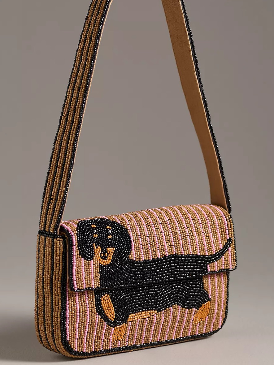 Anthropologie Fiona Dachshund Wiener Dog Doxie Beaded Bag Purse New